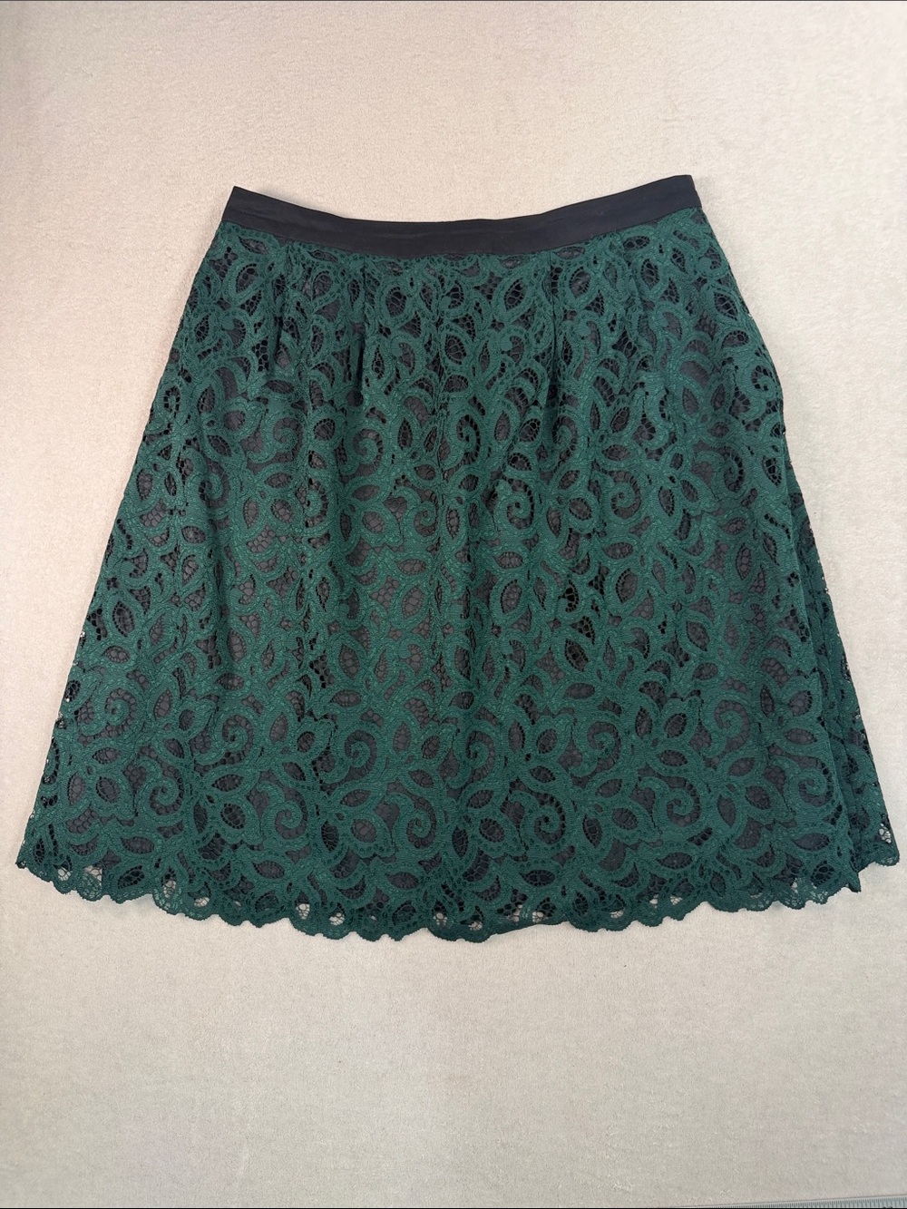 Land's End Hunter Green Lace Overlay A-Line Midi Skirt
